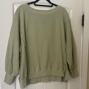 AE Relaxed Green Waffle Knit Oversized Sweatshirt Split Sides Medium